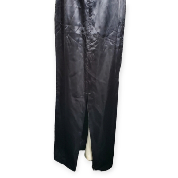 Vintage Marlene's Black 60" Long Gown / Black Satin Long Maxi Dress Gown - Picture 5 of 15